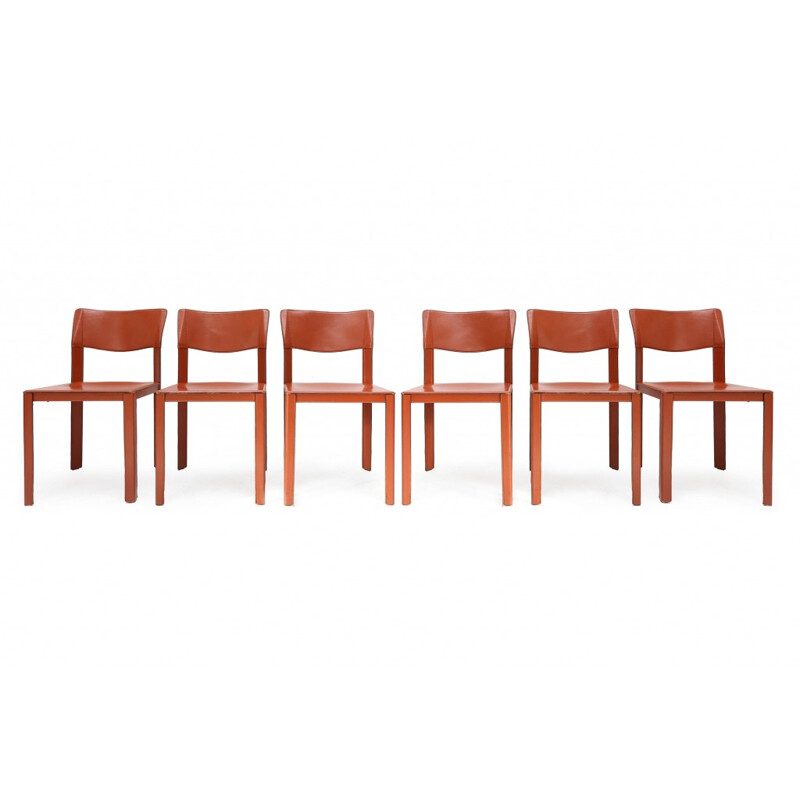 Set of 6 Italian dining chairs in brown leather, Matteo GRASSI - 1970s