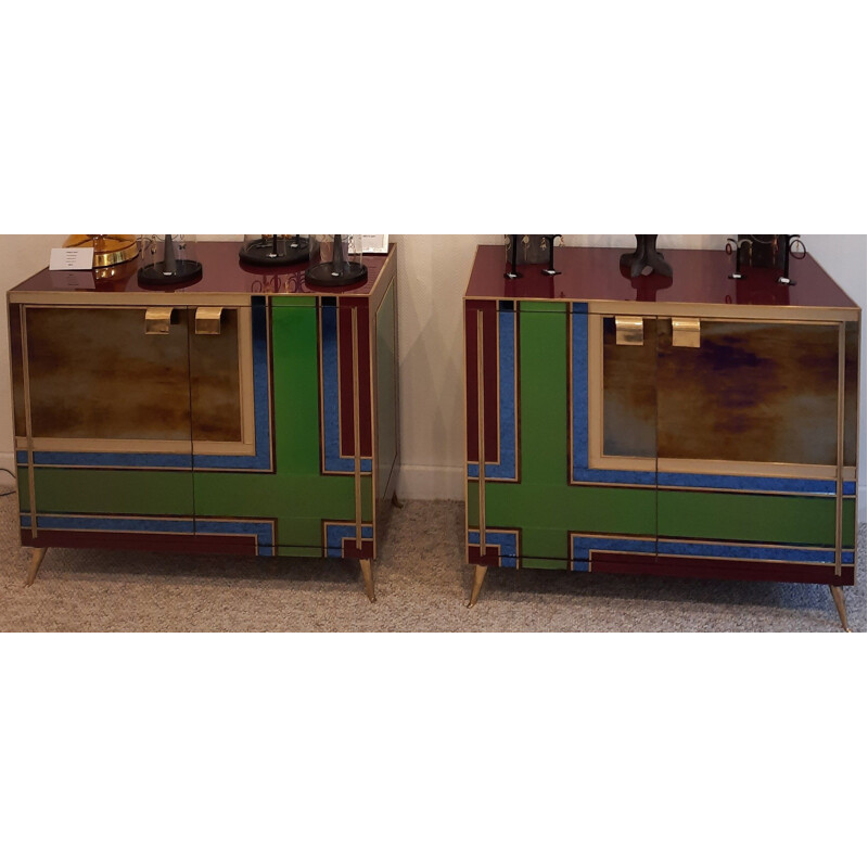 Pair of vintage Italian highboards in Murano glass