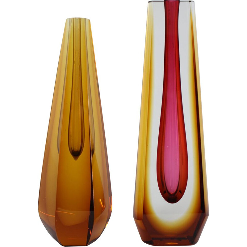 Pair of vintage glass vases by Pavel Hlava for Exbor, Czechoslovakia 1970