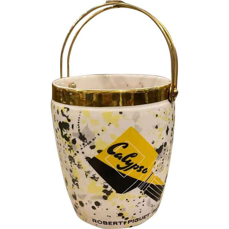 Mid-century ceramic and brass Italian ice bucket by Ceramiche del Levante for Robert Piguet, 1950s