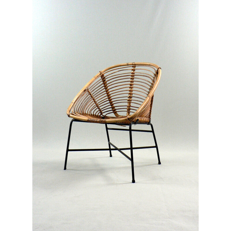 Ratan armchair and metal foot - 1960s