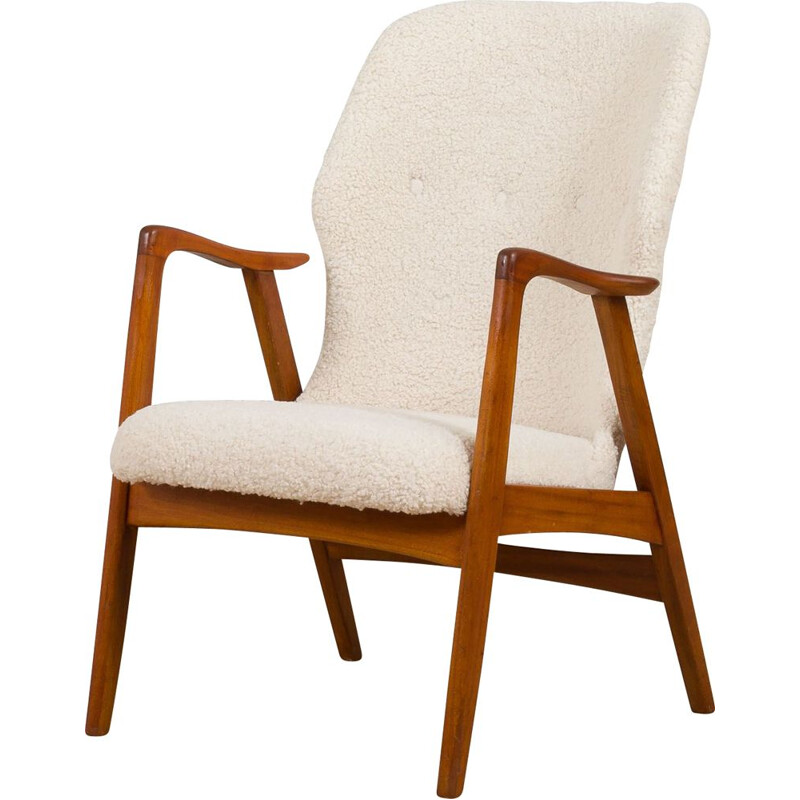 Vintage Deense fauteuil in dikke bouclé stof, 1960