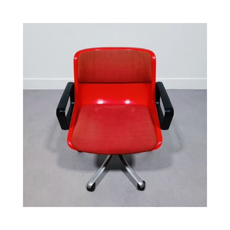 Vintage red Tecno swivel armchair by Osvaldo Borsani, Italy 1960s