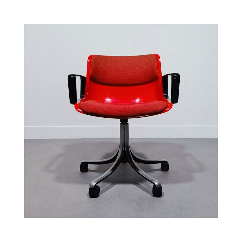 Vintage red Tecno swivel armchair by Osvaldo Borsani, Italy 1960s