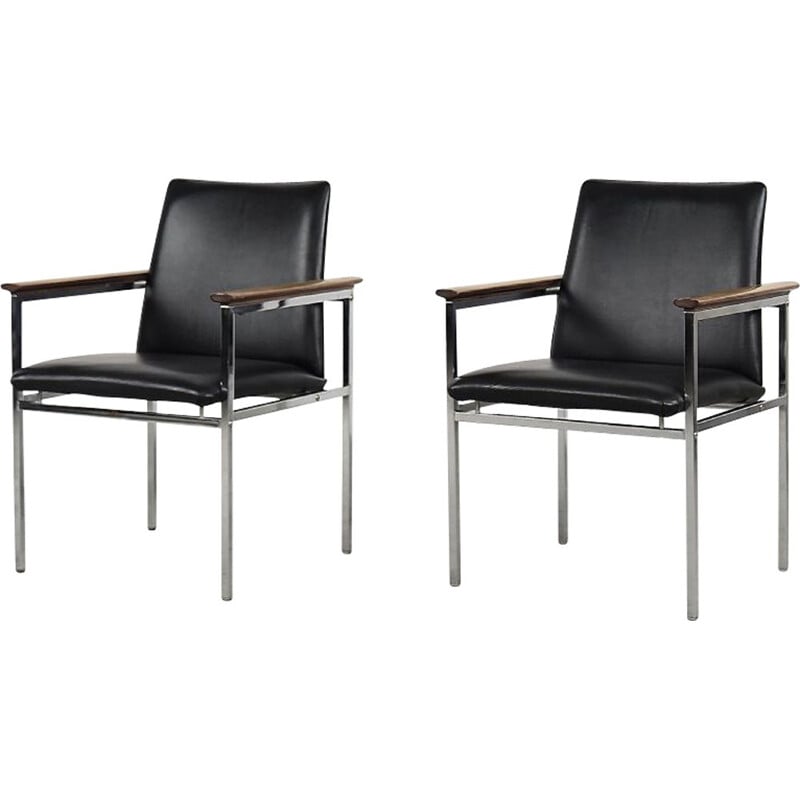 Paire de fauteuils scandinaves - cuir noir