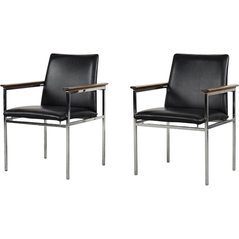 Paire de fauteuils scandinaves vintage en cuir noir par Sigvard Bernadotte pour France & Søn, 1960