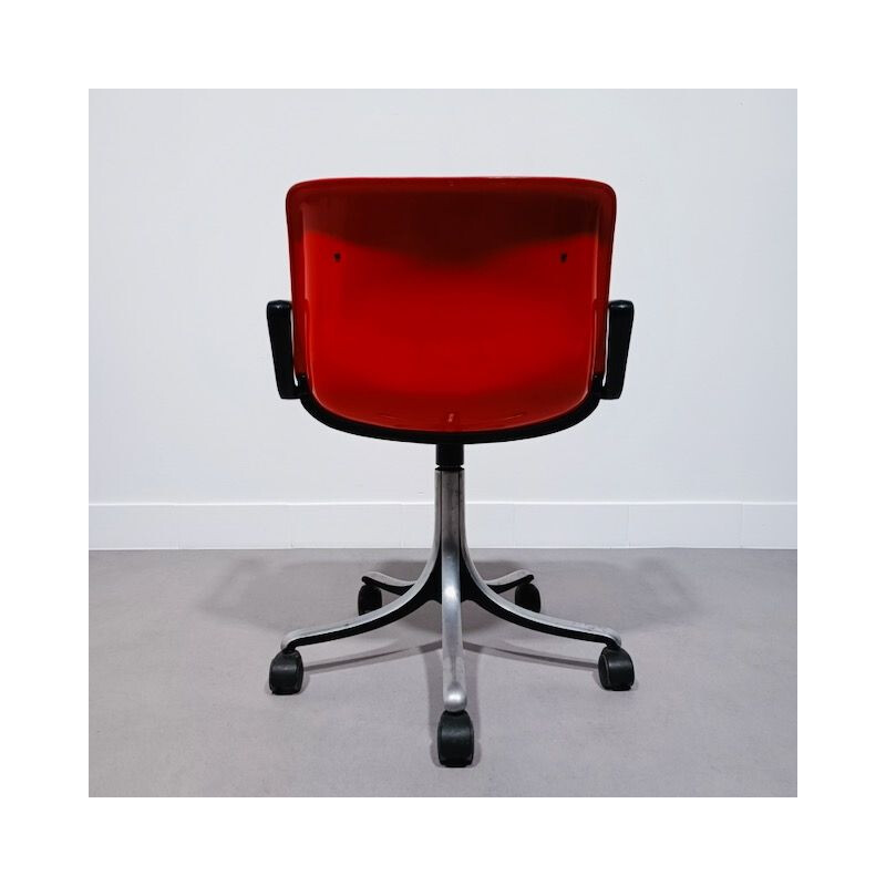 Vintage red Tecno swivel armchair by Osvaldo Borsani, Italy 1960s