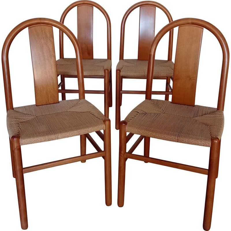 Set van 4 vintage beuken en touw stoelen van Annig Sarian voor Tisettanta, 1980