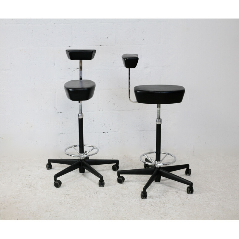 Pair of vintage swivel high stools in leather and steel by Georges Nelson for Vitra, 2001