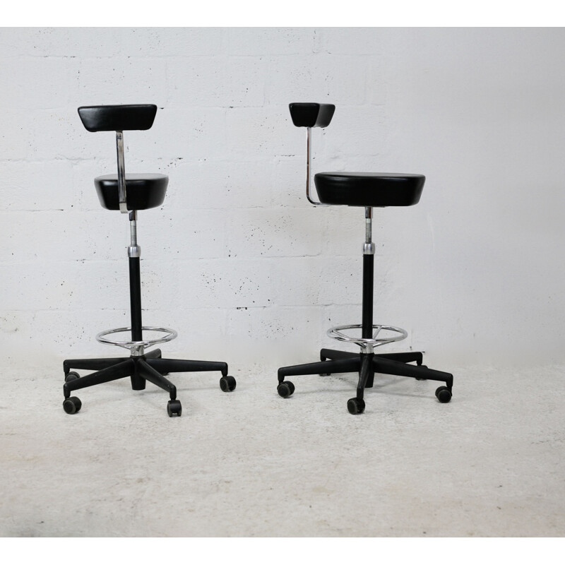 Pair of vintage swivel high stools in leather and steel by Georges Nelson for Vitra, 2001