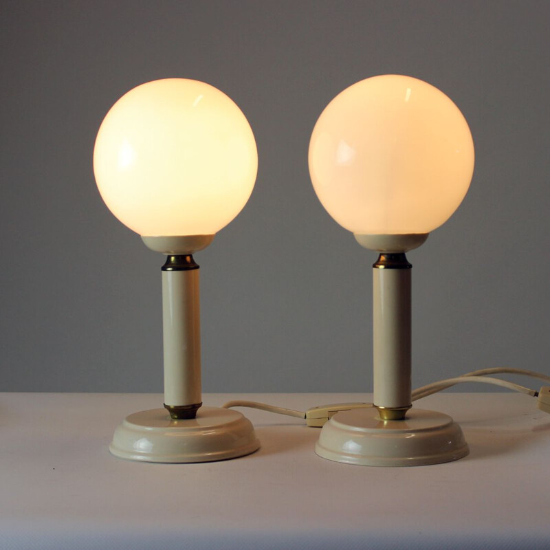 Pair of vintage lamps in opaline glass, Czechoslovakia 1970