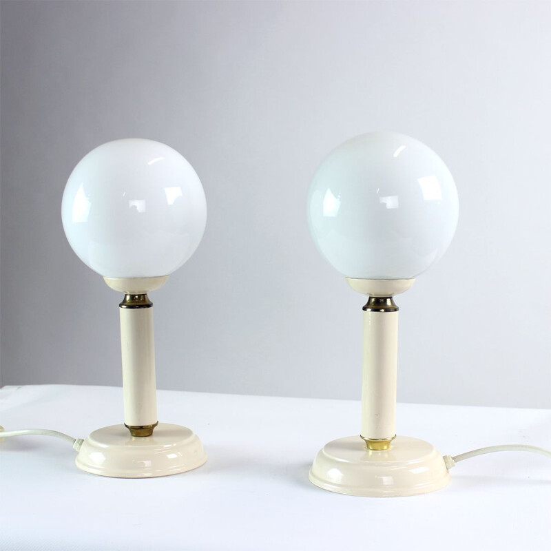 Pair of vintage lamps in opaline glass, Czechoslovakia 1970
