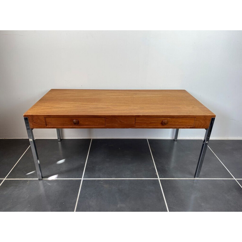 Scandinavian vintage teak coffee table with chrome legs, 1960