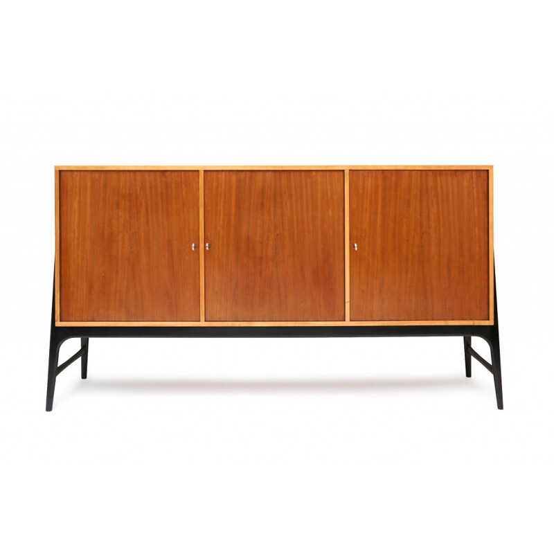 Belgian high sideboard in teak and brass, Alfred HENDRICKX - 1950s