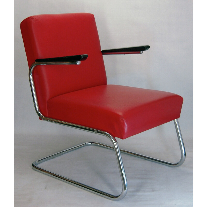 Paar modernistische clubfauteuils in rood leer - Maison Dradert 1930