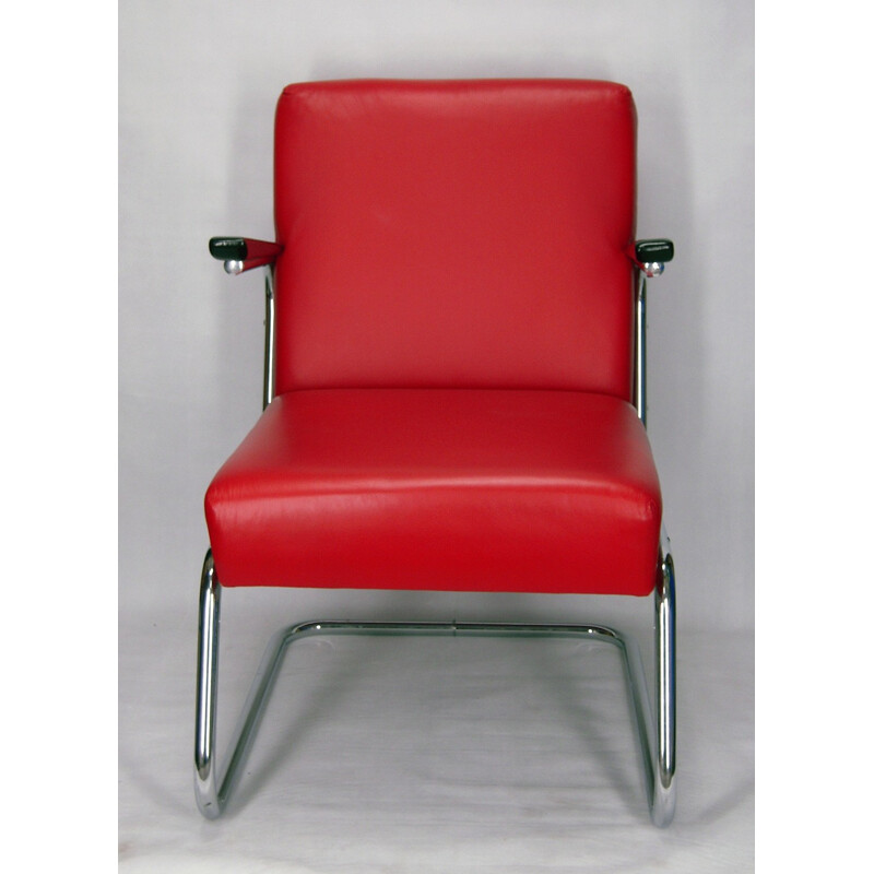 Paar modernistische clubfauteuils in rood leer - Maison Dradert 1930