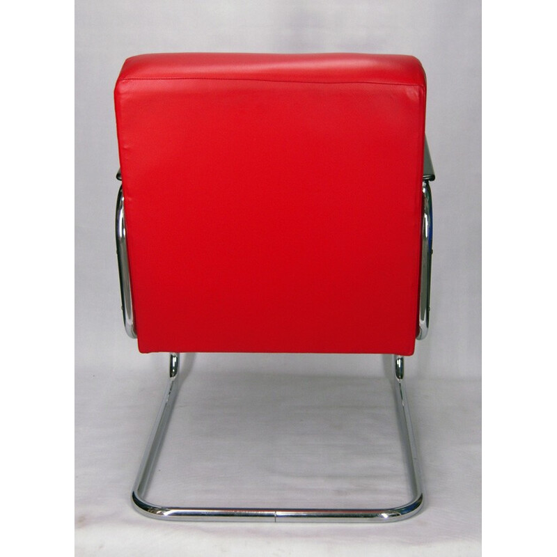 Paire de fauteuils club modernistes en cuir rouge - Maison Dradert 1930