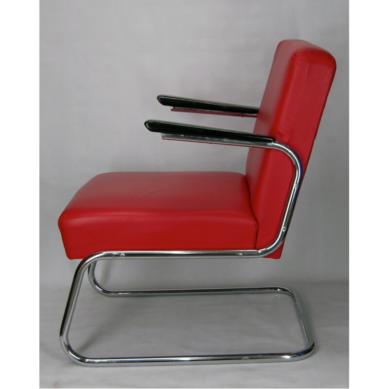 Pair of armchairs modernist club in red leather Maison Dradert - 1930