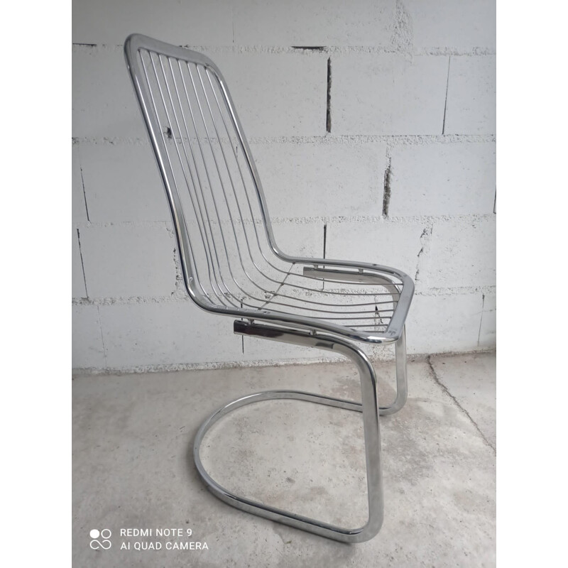 Pair of vintage steel wire chairs by Gastóne Rinaldi, 1970