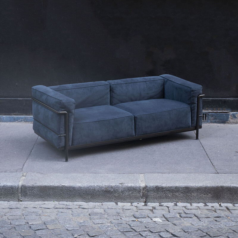 Vintage Lc3 2 seater fabric sofa by Le Corbusier for Cassina