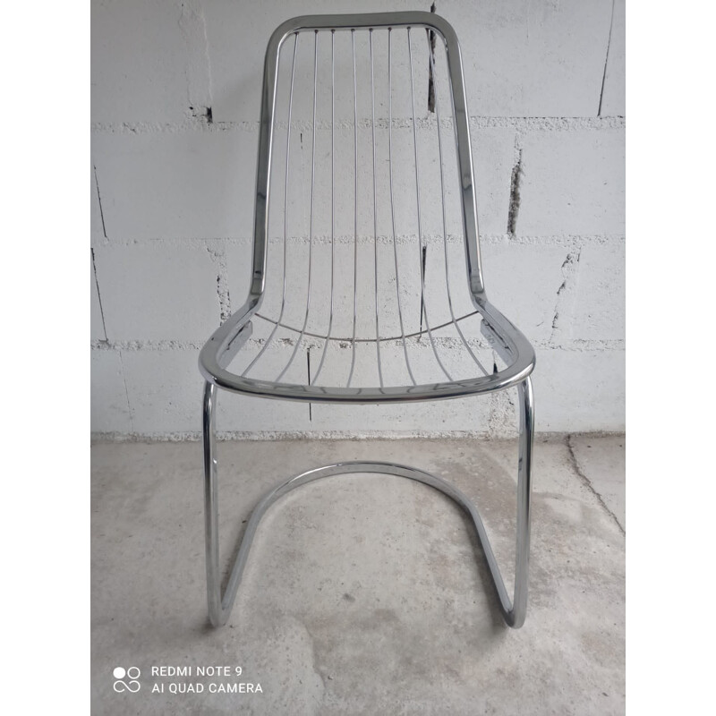 Pair of vintage steel wire chairs by Gastóne Rinaldi, 1970