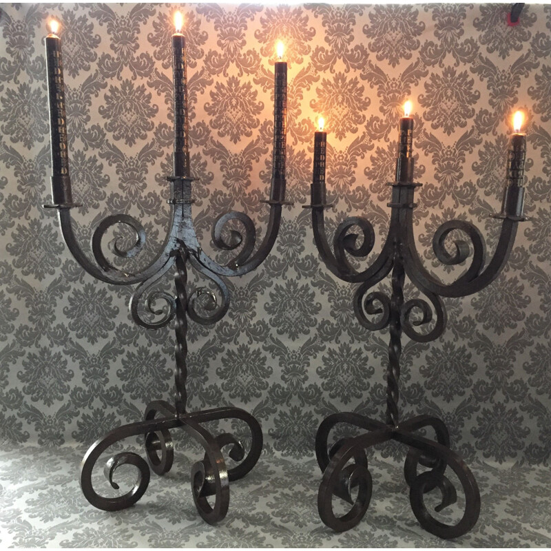 Pair of vintage wrought iron candle holders