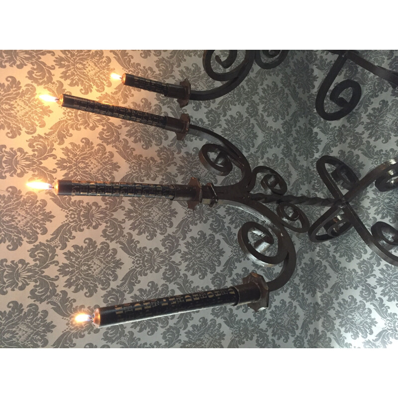 Pair of vintage wrought iron candle holders