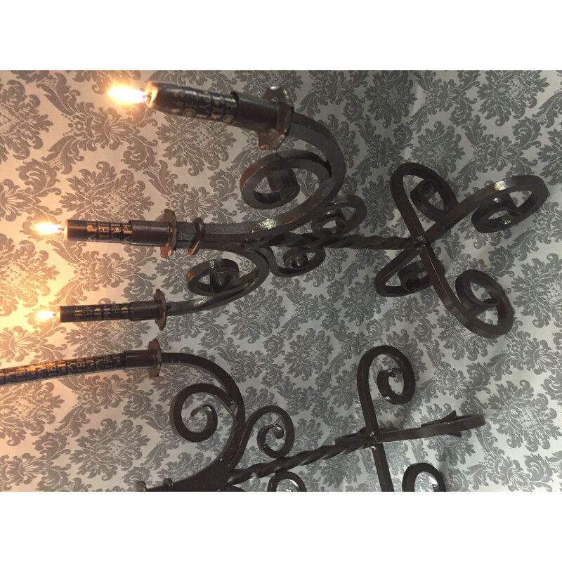 Pair of vintage wrought iron candle holders
