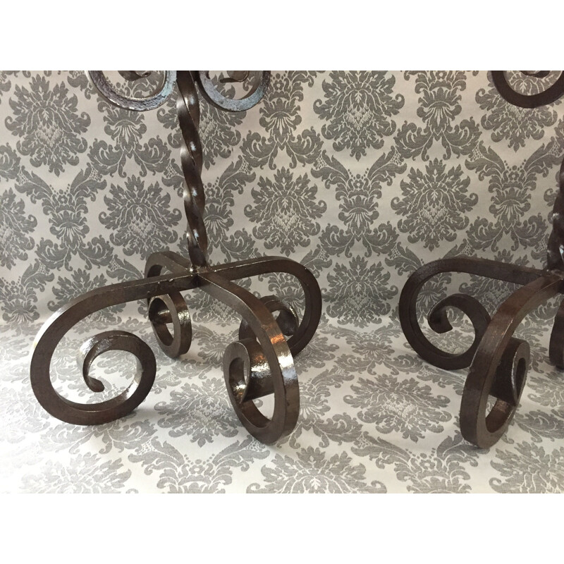 Pair of vintage wrought iron candle holders