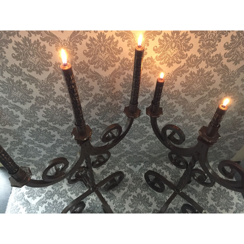 Pair of vintage wrought iron candle holders