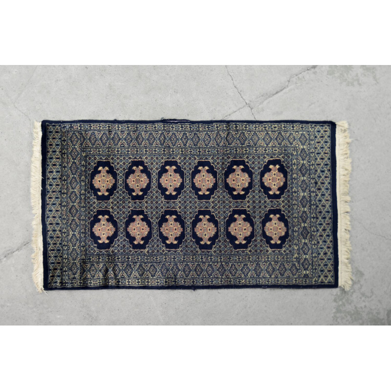 Vintage blue Bukhara oriental hand-woven rug by Ikea, Pakistan 1960