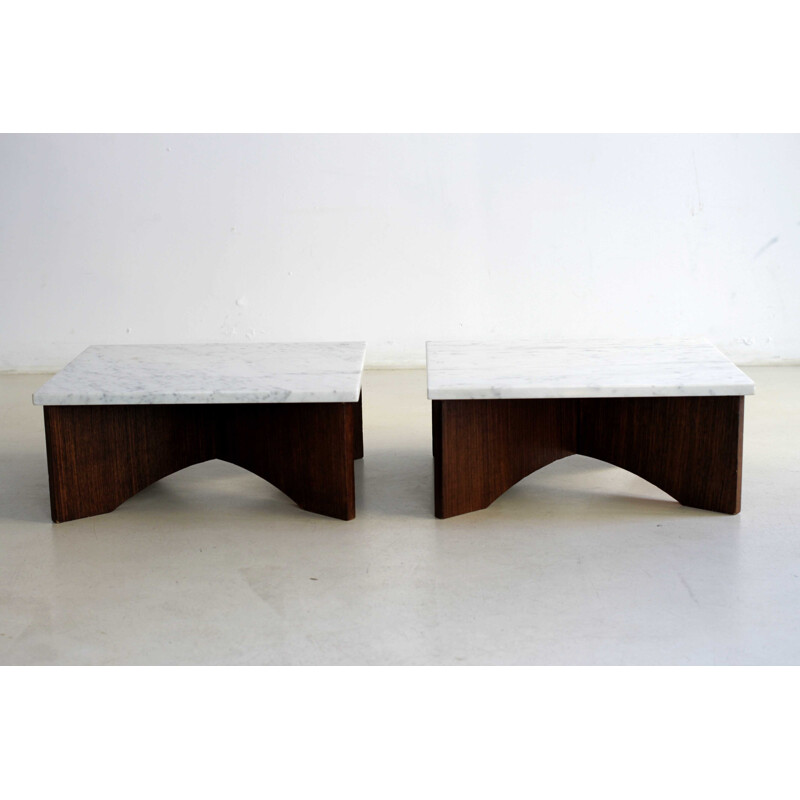 Pair of side tables in rosewood and marble - 1950s
