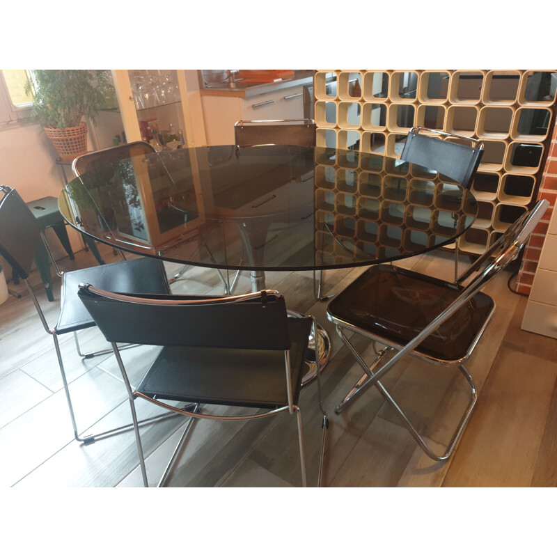 Lot de 4 chaises vintage en cuirs par Belloti, 1970-1980