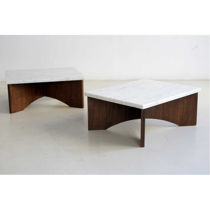 Pair of side tables in rosewood and marble - 1950s