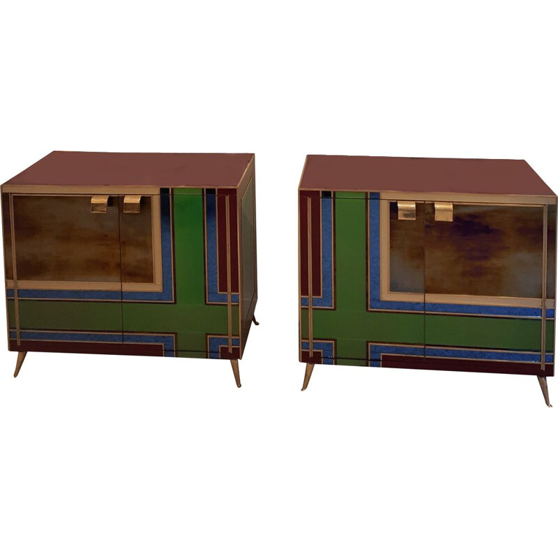 Pair of vintage Italian highboards in Murano glass