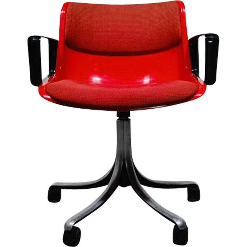 Vintage red Tecno swivel armchair by Osvaldo Borsani, Italy 1960s