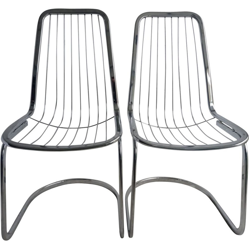 Pair of vintage steel wire chairs by Gastóne Rinaldi, 1970