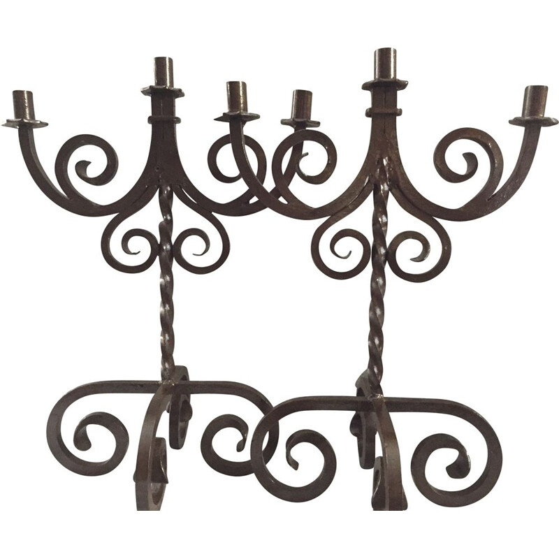 Pair of vintage wrought iron candle holders