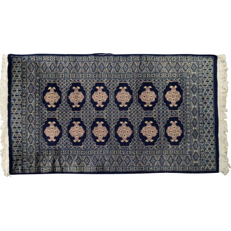 Vintage blue Bukhara oriental hand-woven rug by Ikea, Pakistan 1960