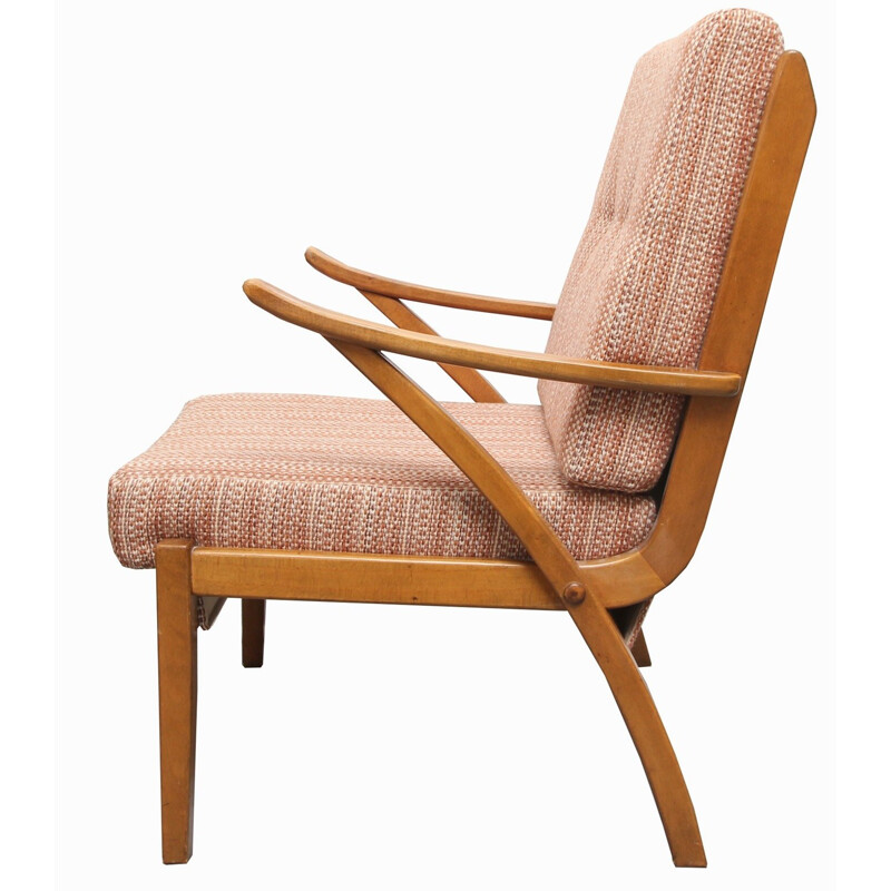 Mid century armchair in solid wood and pastell rose fabric - 1950s