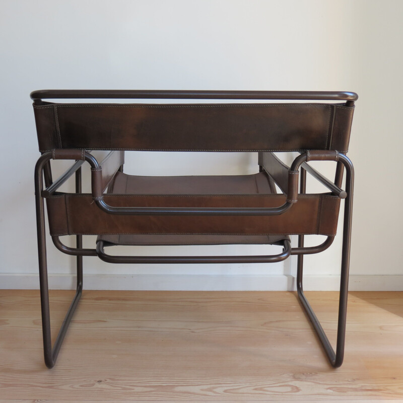 Vintage B3 Wassily armchair in brown leather by Marcel Breuer for Fasem, Italy 1970s