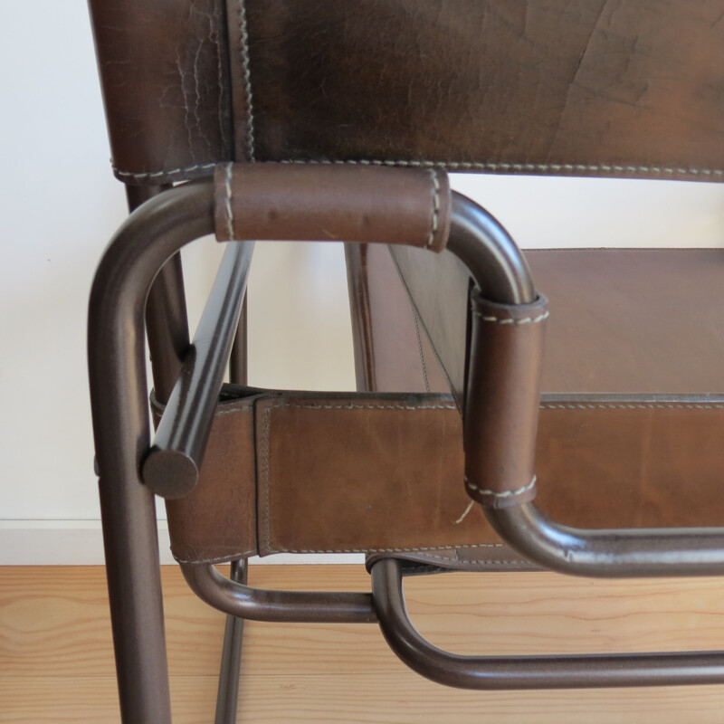 Vintage B3 Wassily armchair in brown leather by Marcel Breuer for Fasem, Italy 1970s