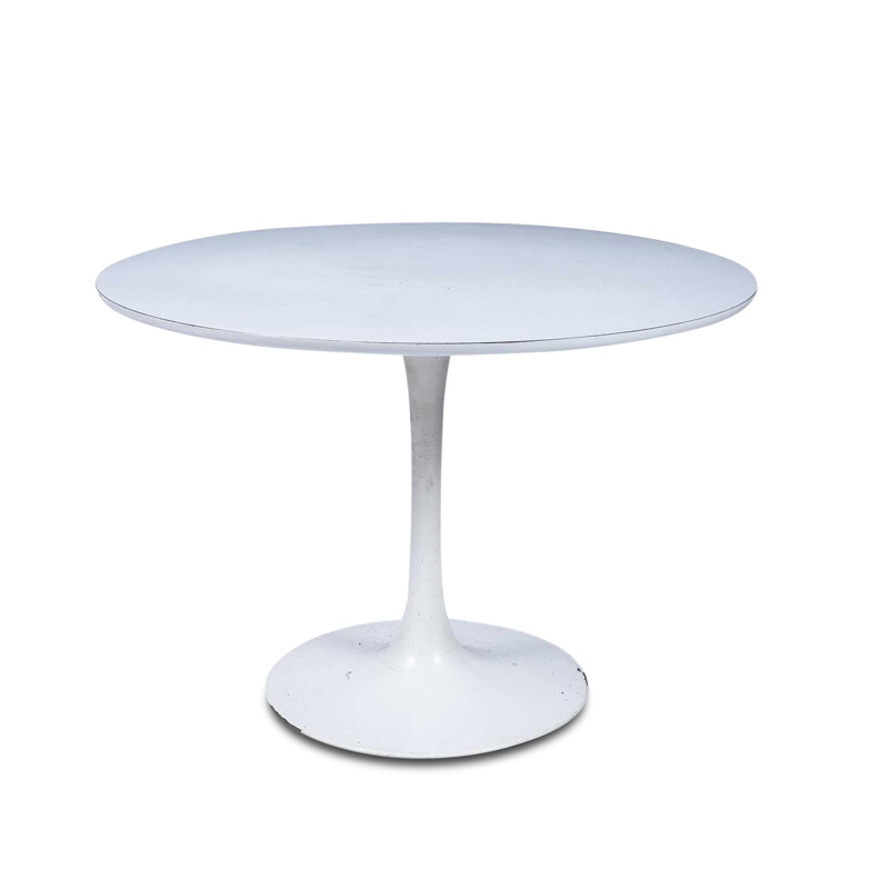 Table circulaire Tulip vintage blanche par Maurice Burke pour Arkana, 1960