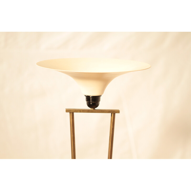 Stilnovo Italian floor lamp in brass and opaline - 1950s