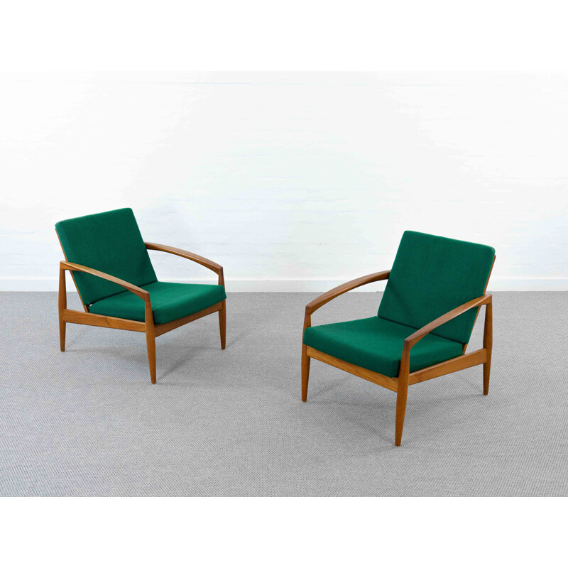 Pareja de sillones vintage de teca "Cuchillos de papel" de Kai Kristiansen para Magnus Olesen, Dinamarca 1955