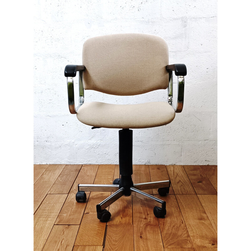 Vintage beige woolen office chair