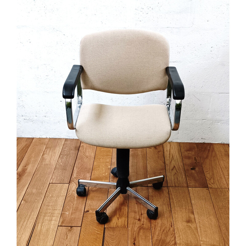 Fauteuil de bureau vintage en laine beige