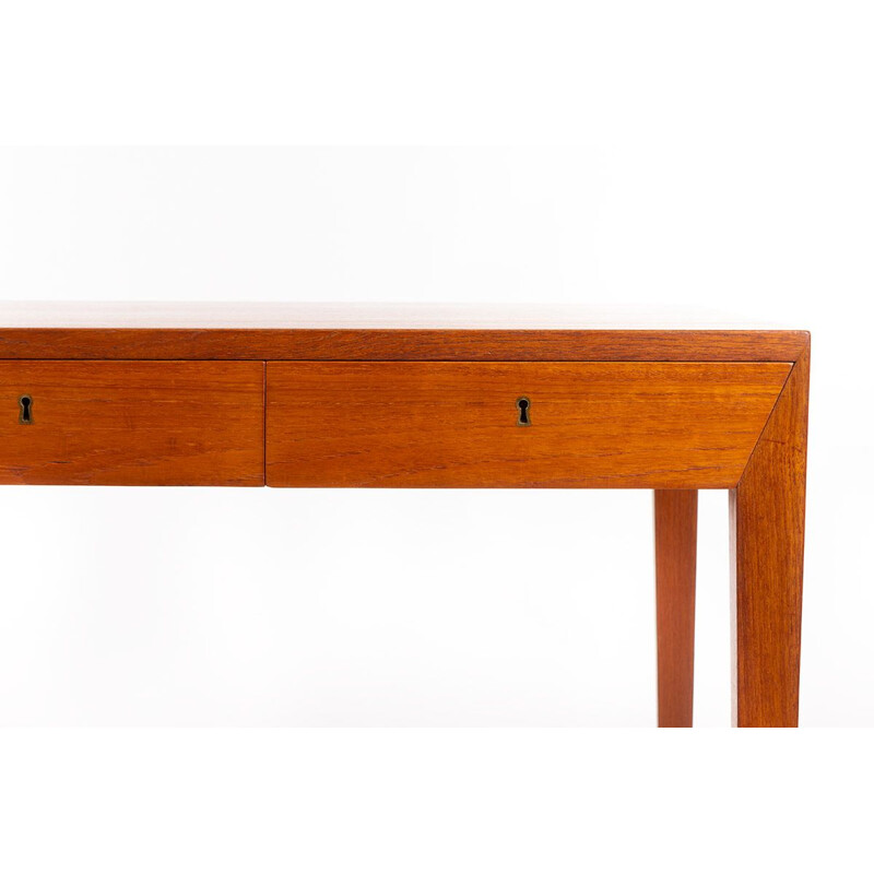 Vintage vrijstaand teakhouten bureau van Severin Hansen voor Haslev Mobelsnedkeri, 1960