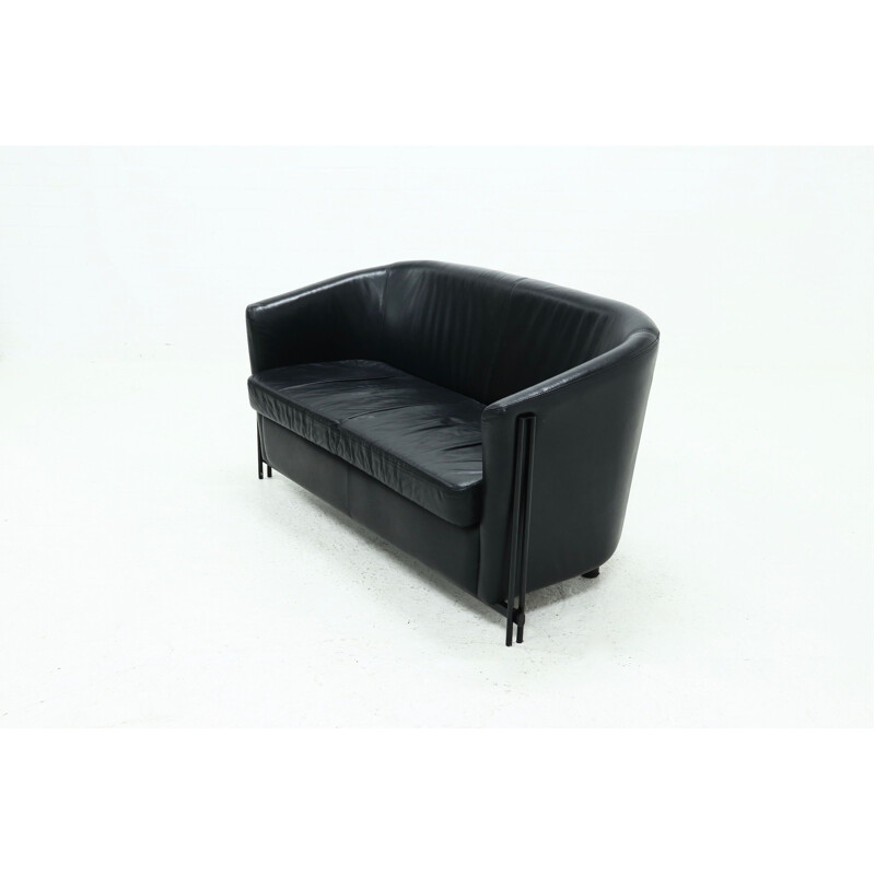 Vintage leather Club sofa in black leather, 1990s
