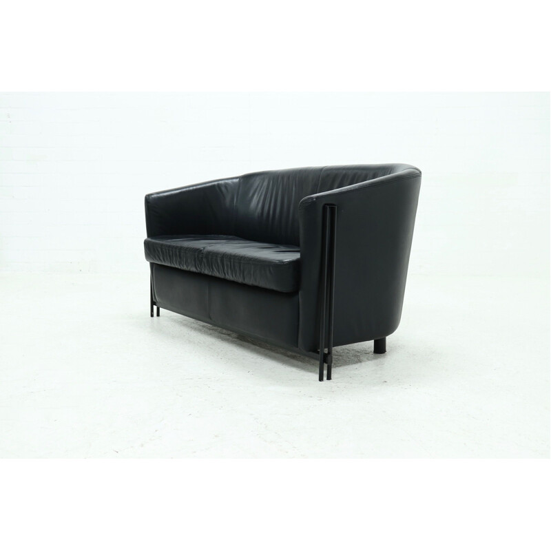 Vintage leather Club sofa in black leather, 1990s